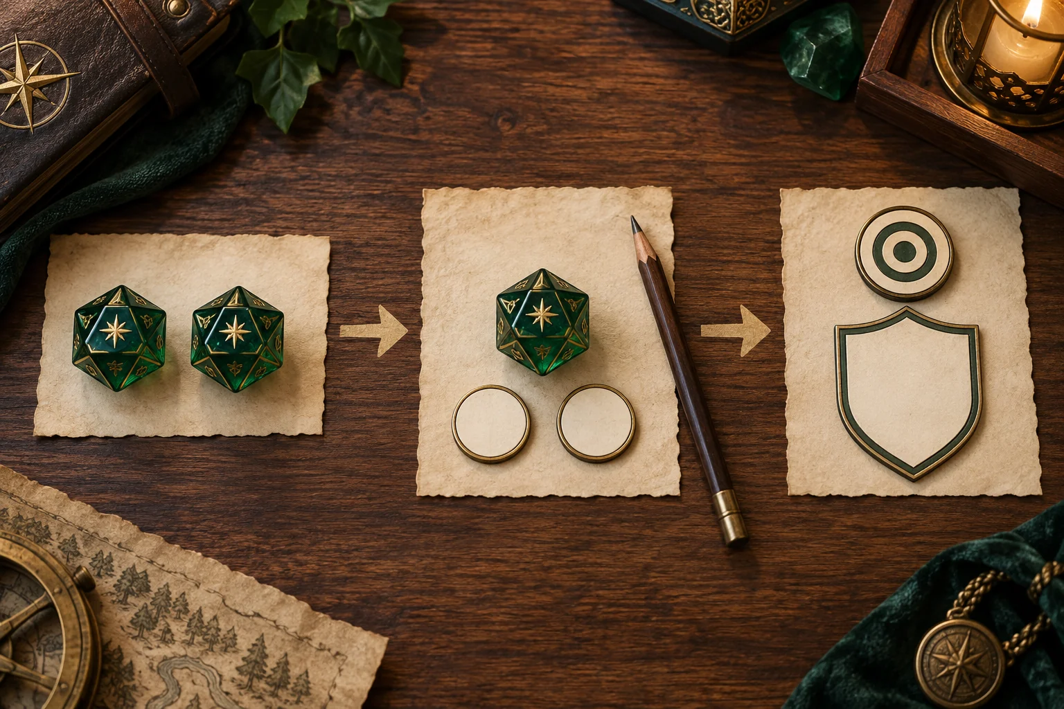 D20 dice roller workflow showing normal rolls, advantage, modifiers, and a target number