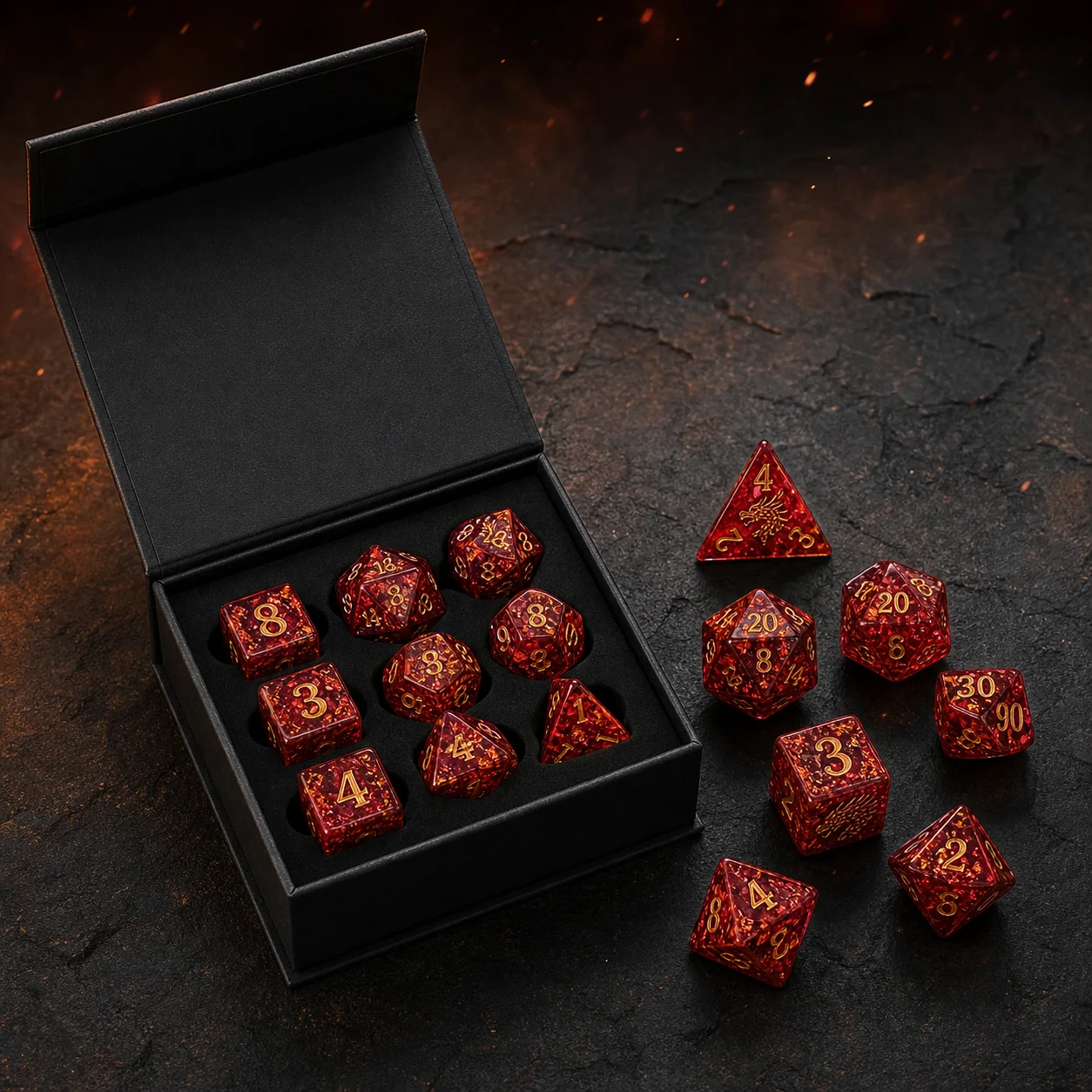 Red dragon dice gift box for premium game store wholesale dice packaging