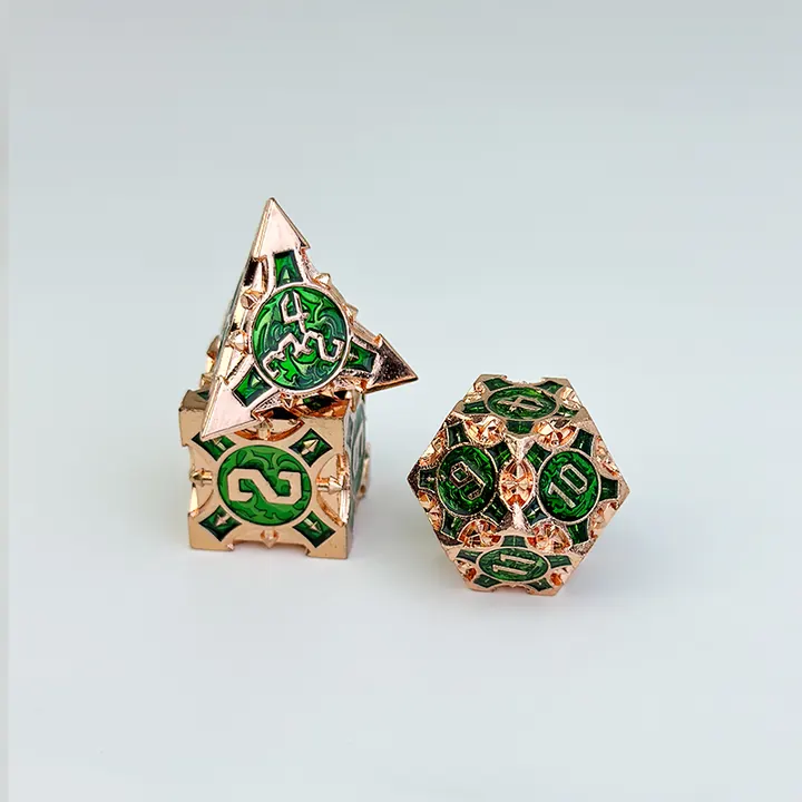 Emerald dragon RPG dice set used as a fantasy theme option in a bulk DND dice assortment for game stores