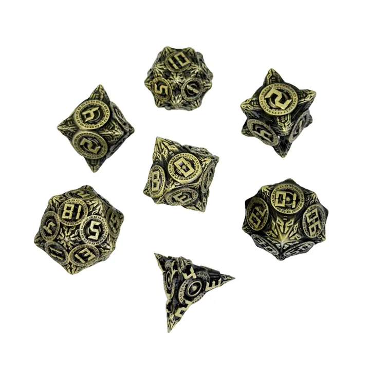 Real olive ancient rune dice set for tabletop RPG stores