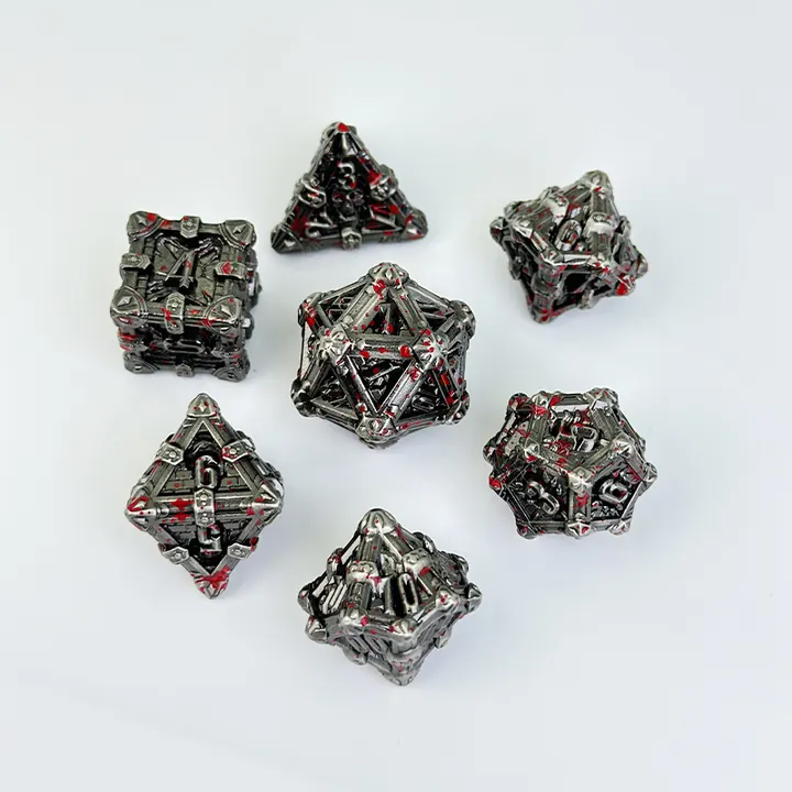 Real necrotic silver undead dice set for elemental RPG collections