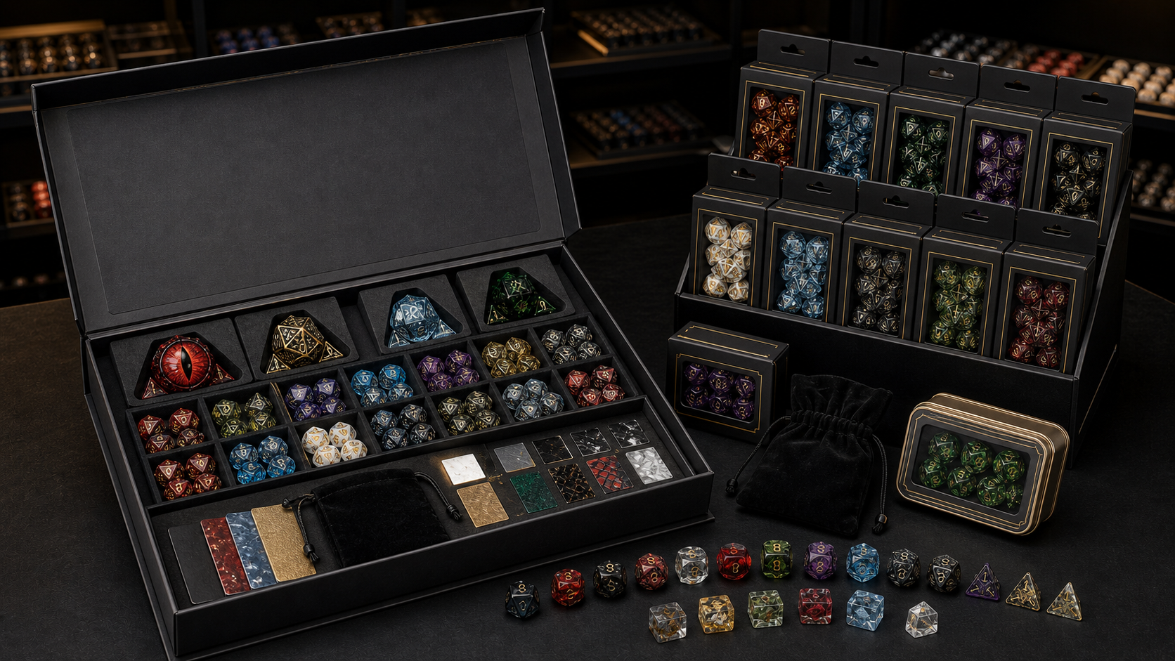 Wholesale RPG dice sample kit and retail display assortment